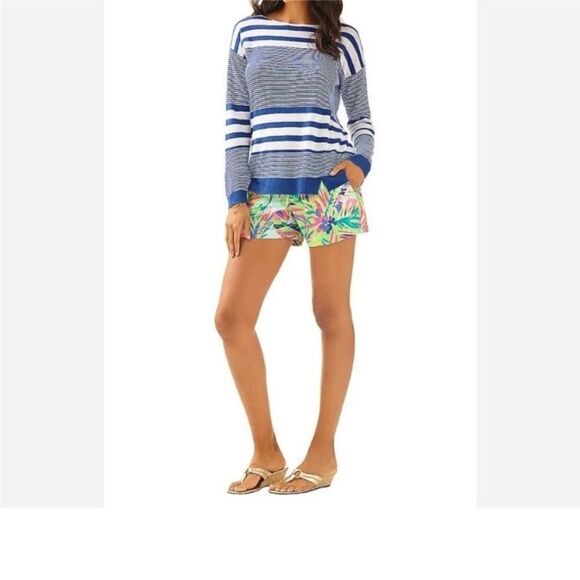 LILLY PULITZER | Camilla Linen Blue & White Striped Sweater Women’s Size Medium - Picture 12 of 13